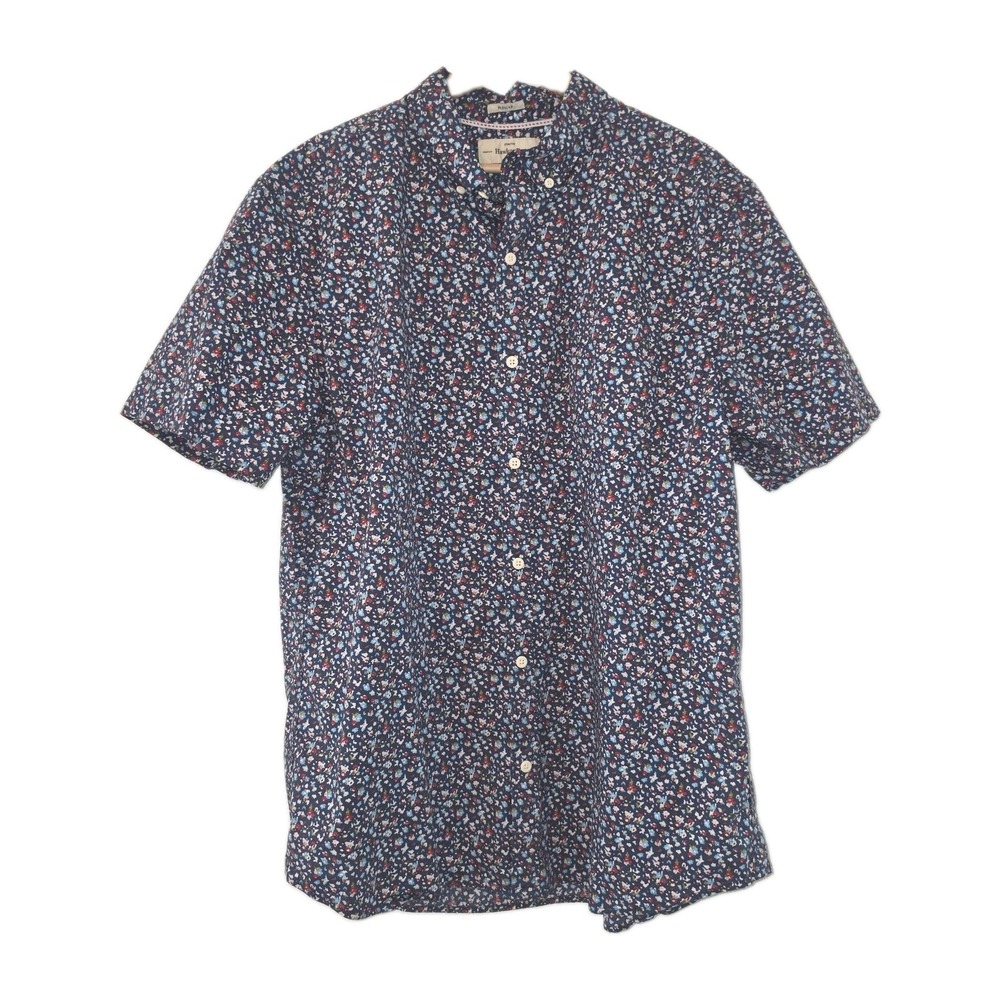 Hawker Rye Men's Button-Down Shirt XL Blue Multi Floral Short Sleeve Stretch...